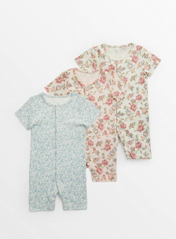 Floral Printed Short Sleeve Rompers 3 Pack  Up to 3 mths